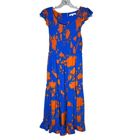 Abel the Label Dresses & Skirts - Abel the Label  Floral Smocked Tiered Midi Dress Women's Size XS Blue / Orange